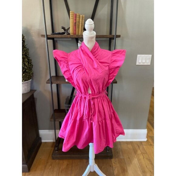 Derek Lam 10 Crosby Finn Ruffle Wrap Mini Dress Pink Womens Size 44 US 10 - Picture 7 of 15